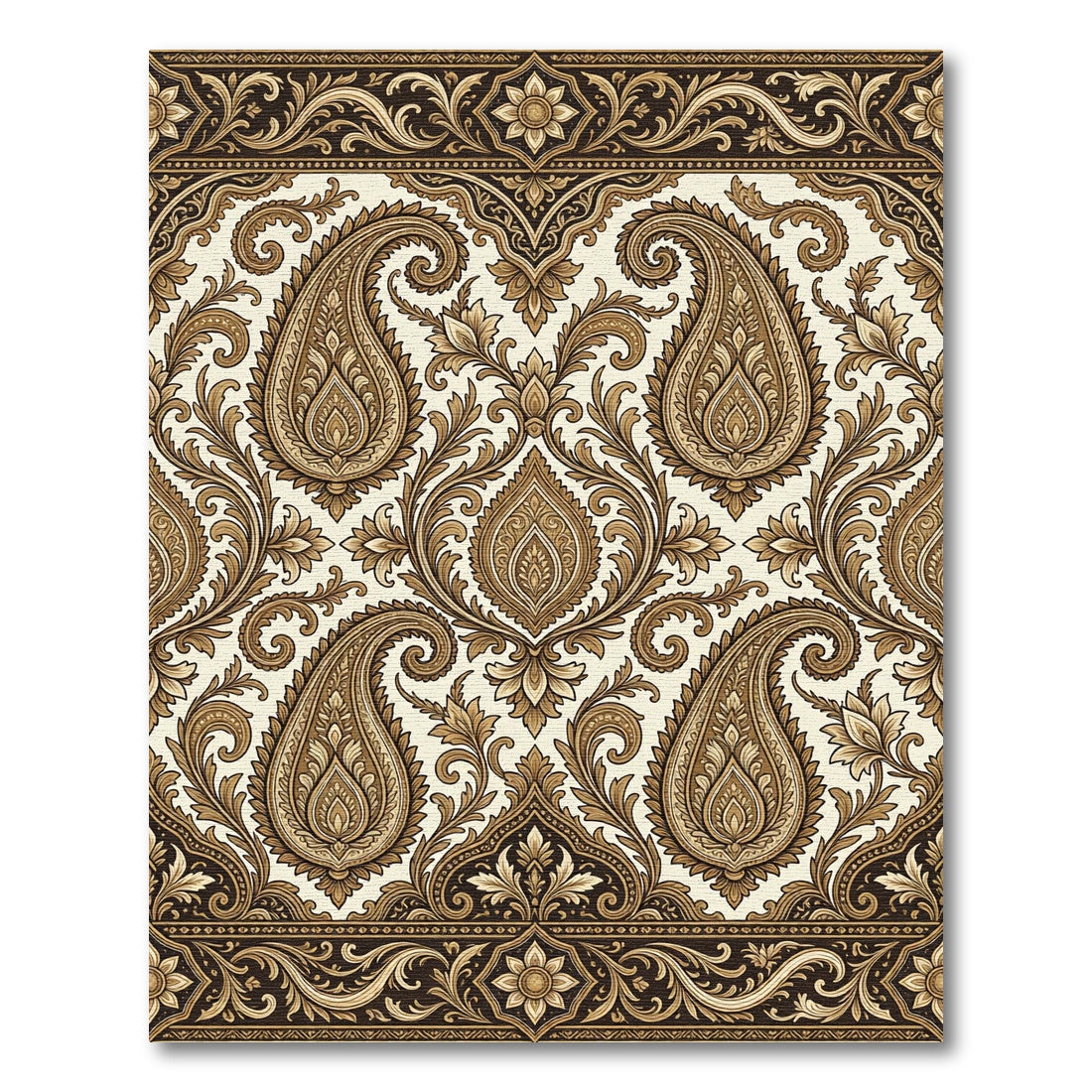 Ornate Paisley Gold Floral Border Rug