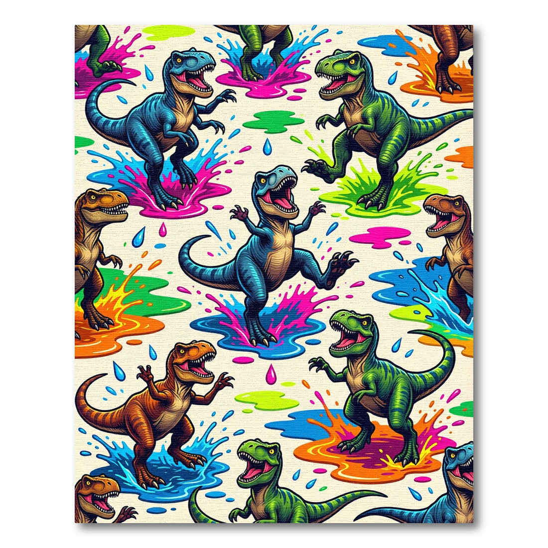 Colorful Dinosaur Splatter Ink Surface Rug