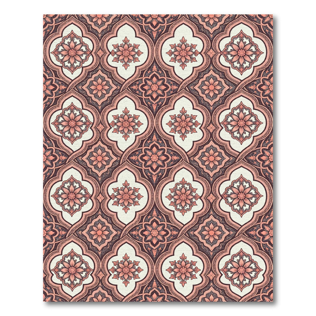 Coral Pink Quatrefoil Floral Medallion Rug