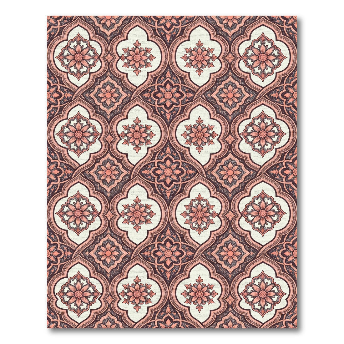 Coral Pink Quatrefoil Floral Medallion Rug