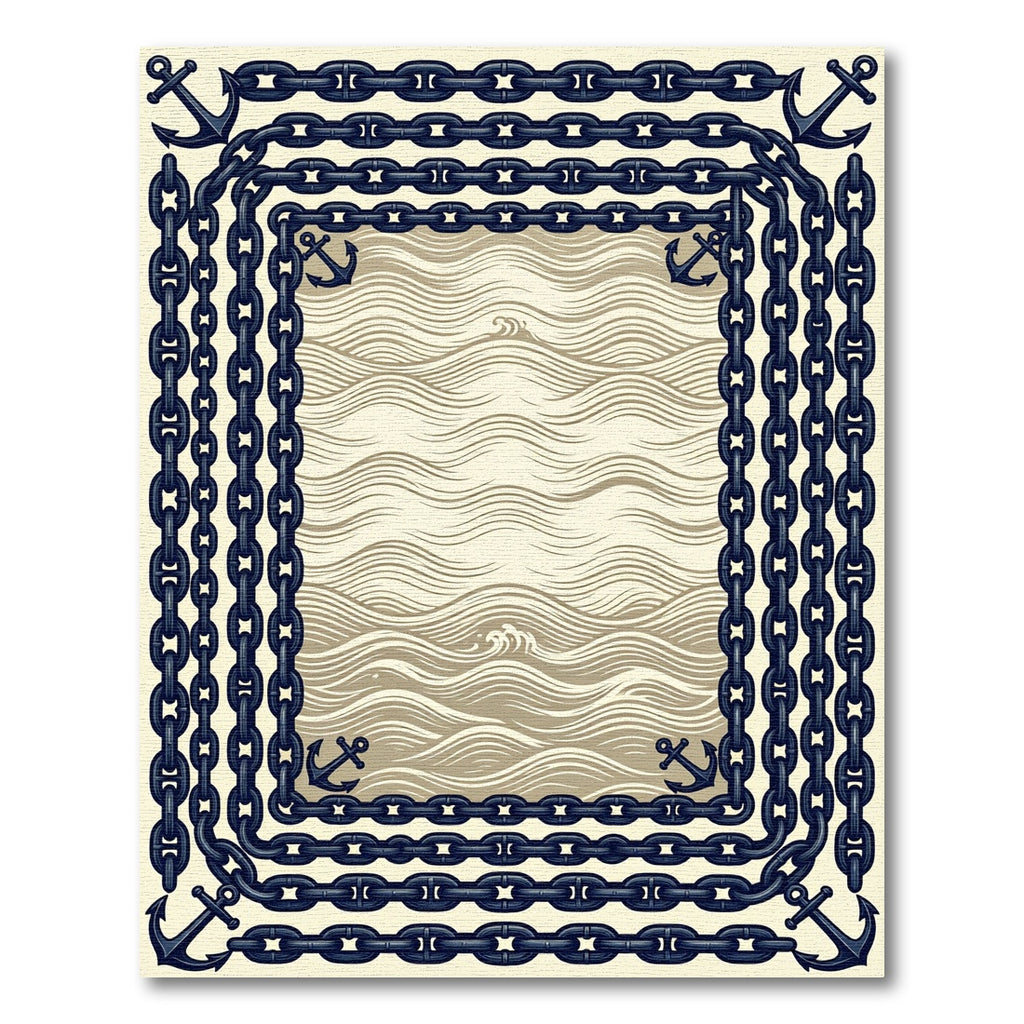 Nautical Anchor Chain Ocean Waves Frame Rug