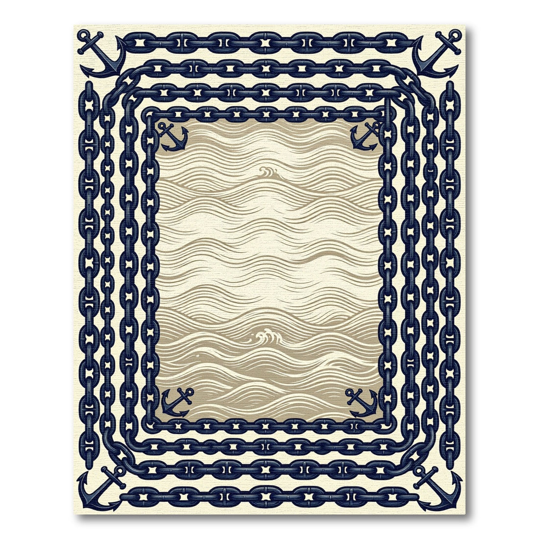 Nautical Anchor Chain Ocean Waves Frame Rug