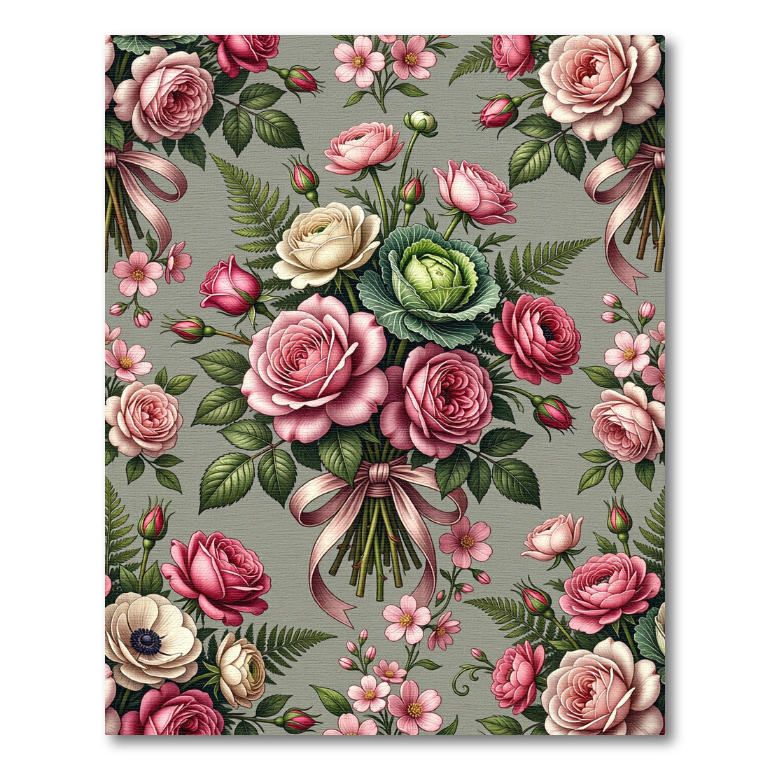 Romantic Pink Rose Bouquet Botanical Art Rug
