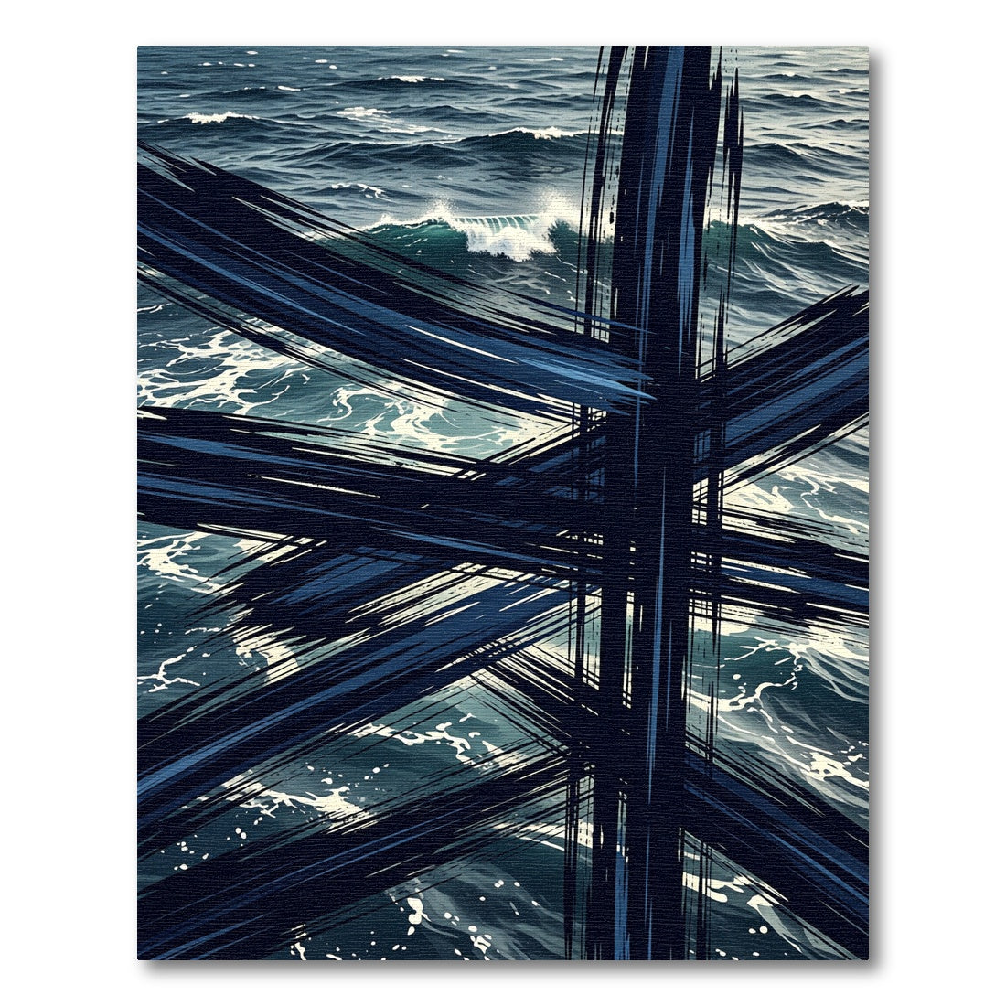 Dark Navy Abstract Intersecting Ocean Stripes Rug