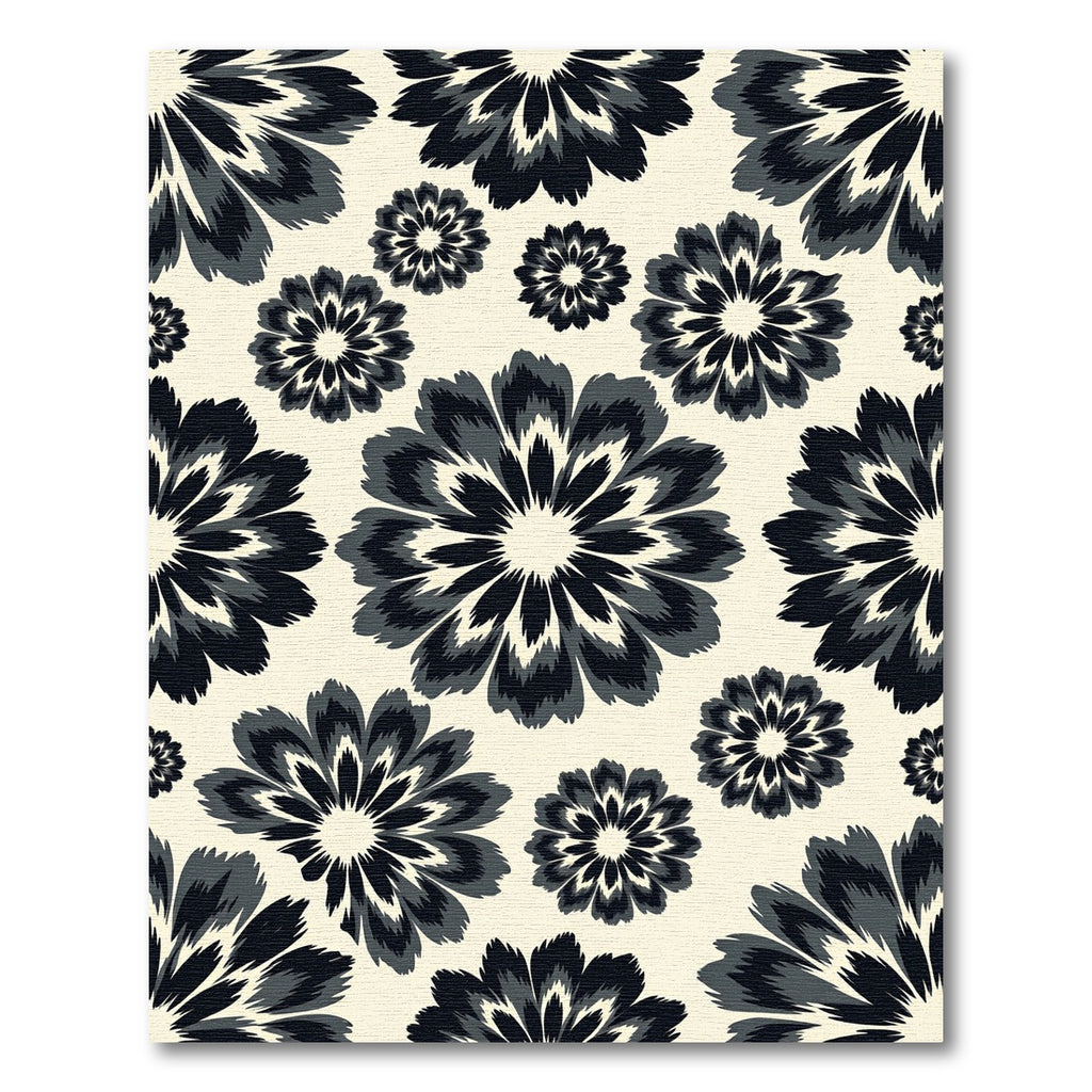 Black and White Monochrome Floral Meadow Rug