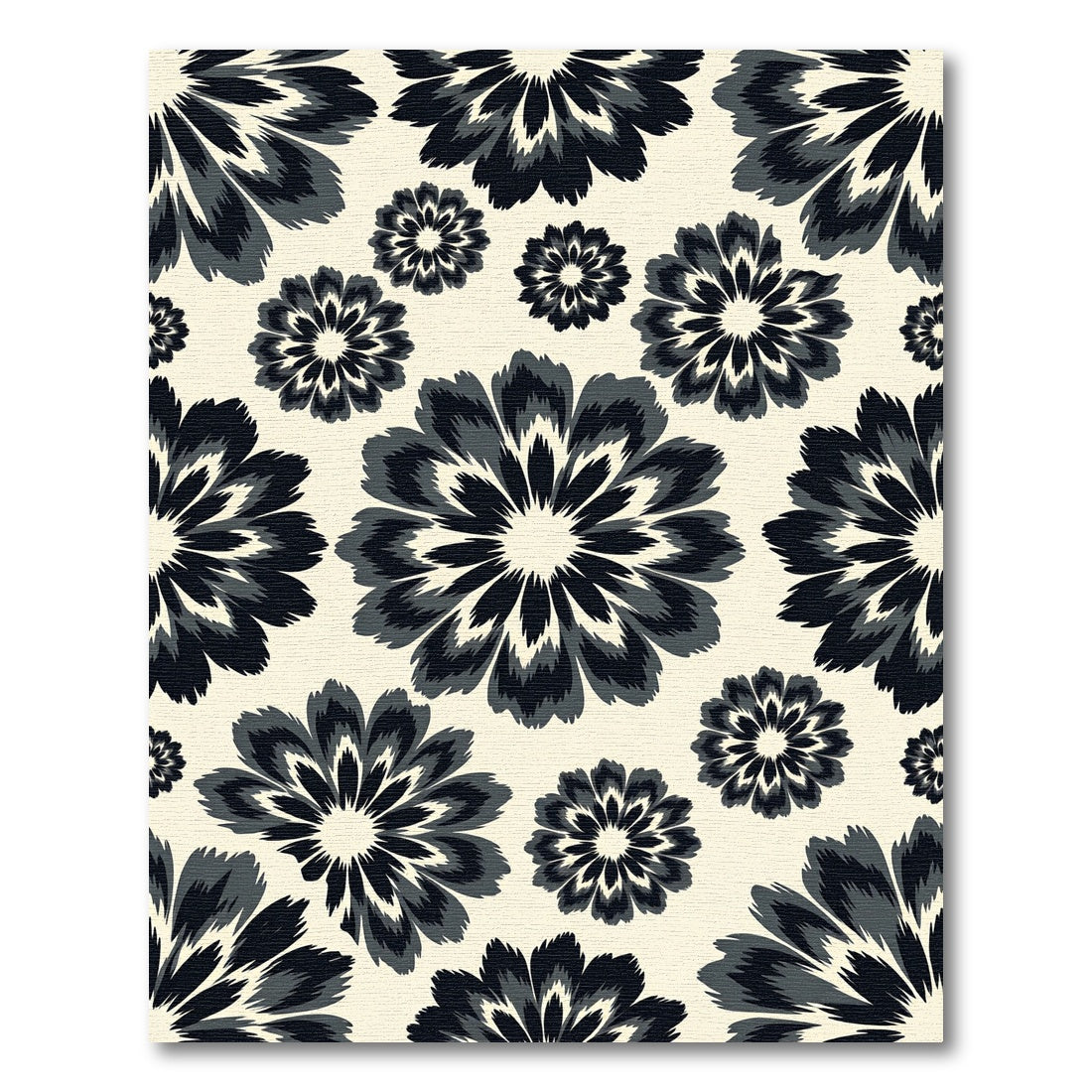 Black and White Monochrome Floral Meadow Rug