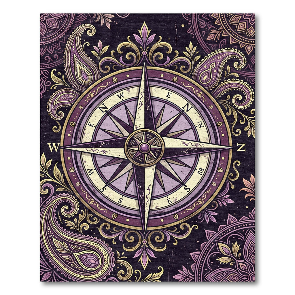 Ornate Purple Paisley Compass Medallion Rug