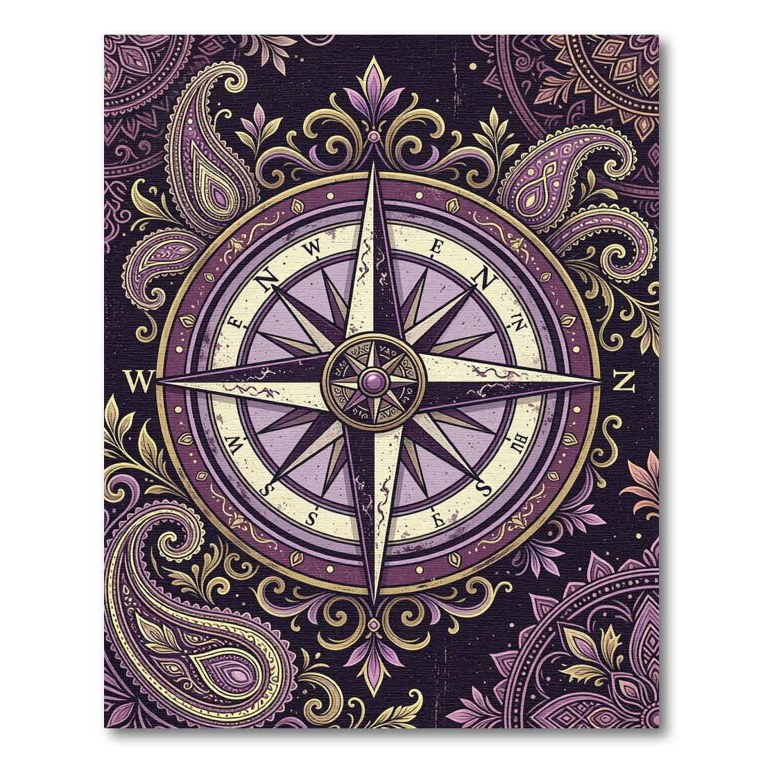 Ornate Purple Paisley Compass Medallion Rug