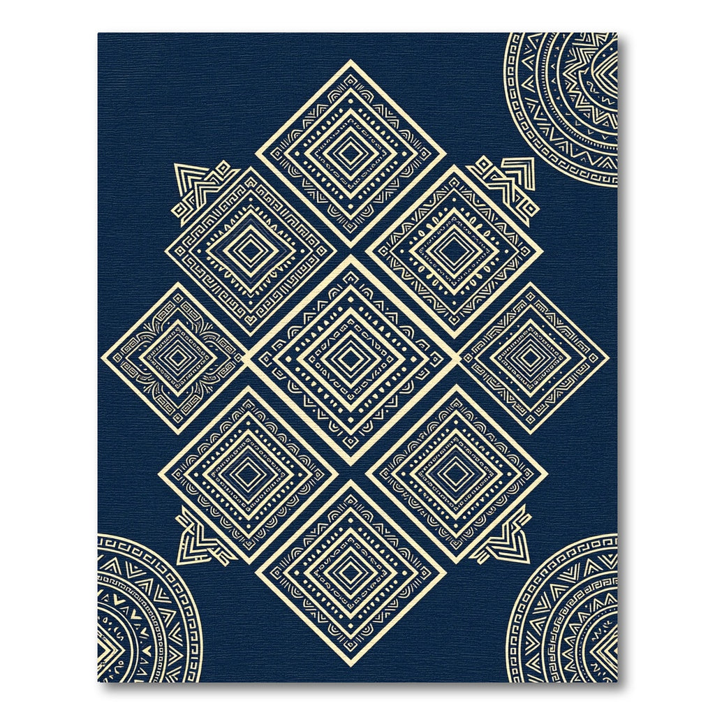 Navy Geometric Golden Diamond Mandala Rug