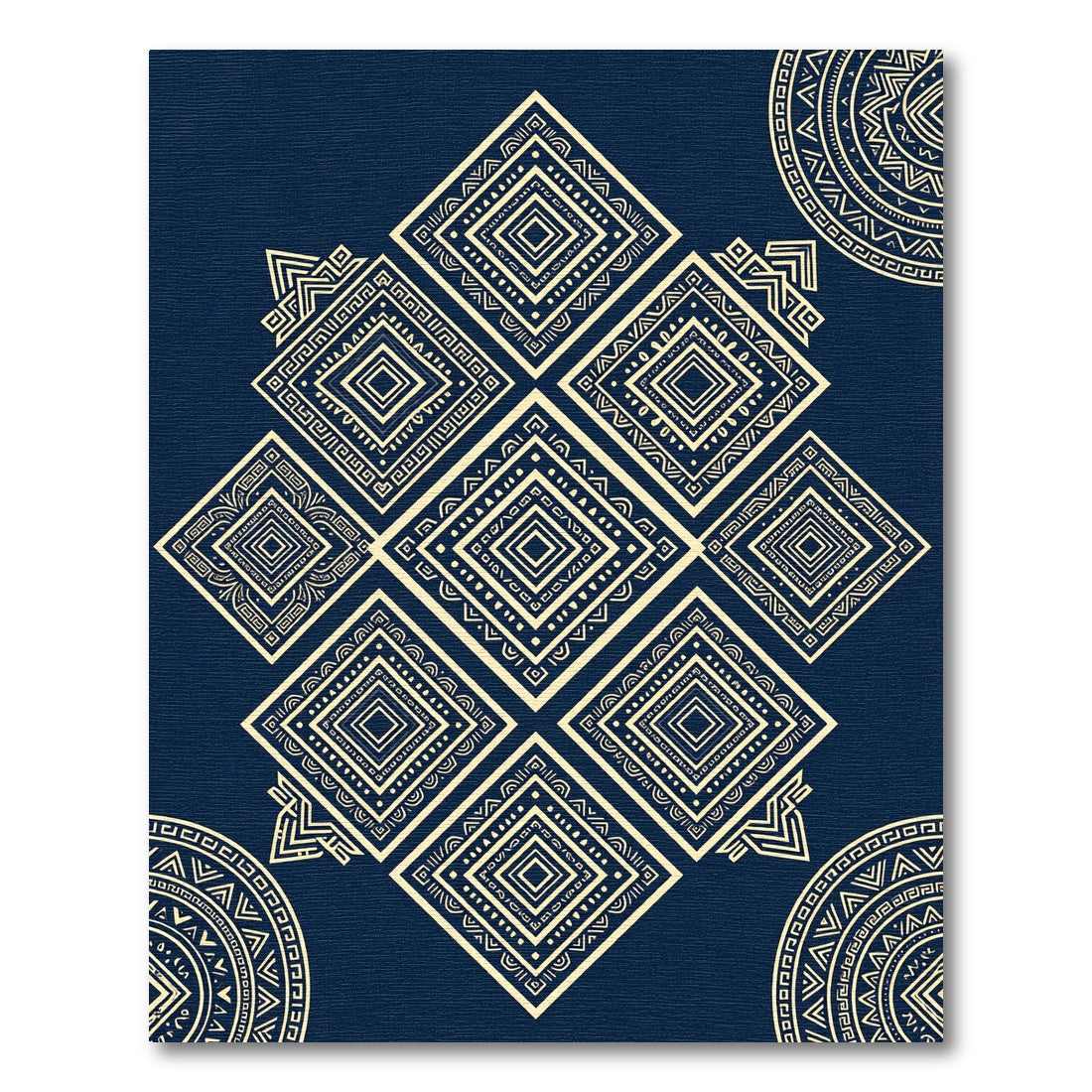 Navy Geometric Golden Diamond Mandala Rug