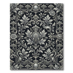 Ornate Silver Floral Acanthus Scroll Rug