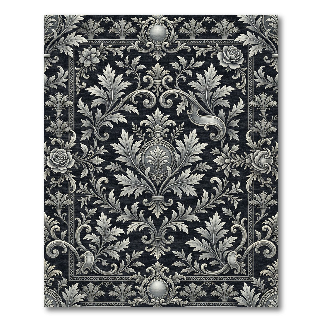 Ornate Silver Floral Acanthus Scroll Rug