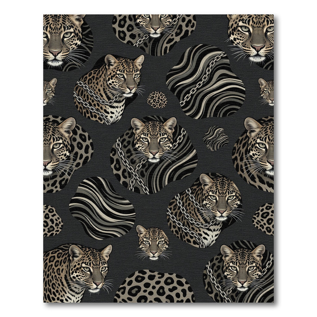 Leopard Heads With Silver Chain Accents Rug