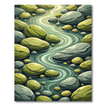 Serene Green River Stone Flow Rug