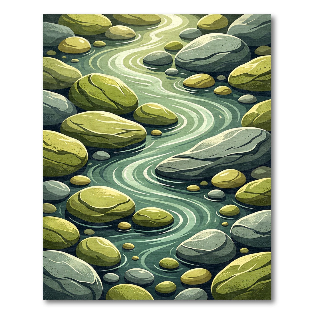 Serene Green River Stone Flow Rug