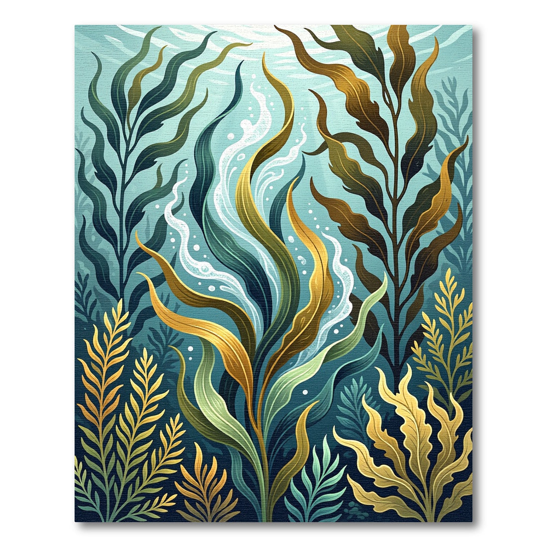 Lush Green and Golden Oceanic Kelp Rug