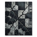 Cracked Black and White Geometric Squares Rug
