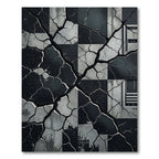 Cracked Black and White Geometric Squares Rug