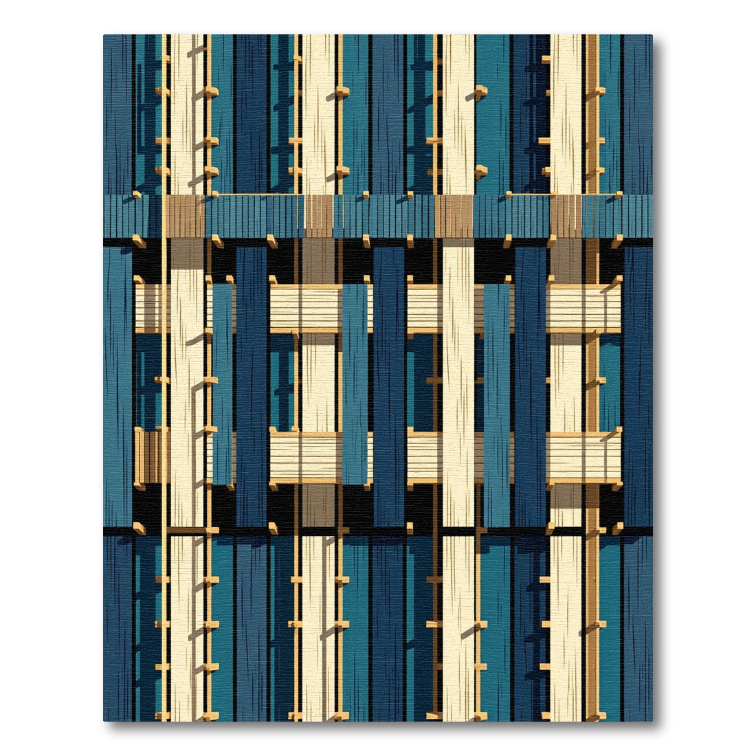 Modern Blue and Cream Geometric Weave Rug