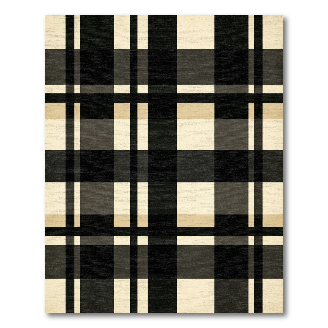 Minimalist Black and Beige Plaid Rug