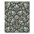 Elegant Cream Floral Damask Dark Teal Rug