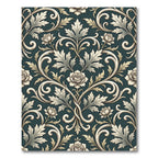 Elegant Cream Floral Damask Dark Teal Rug