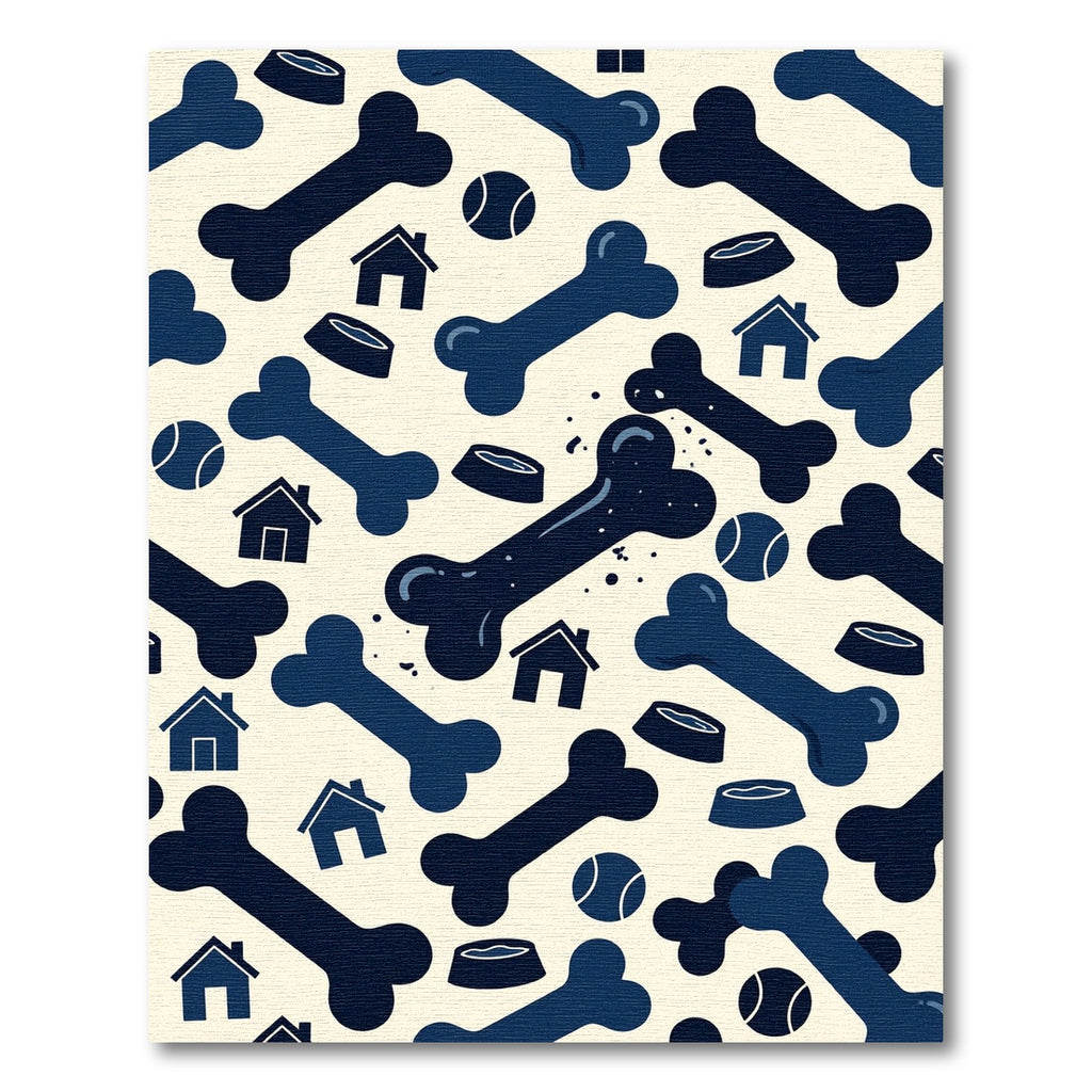 Playful Navy Bone and Dog House Rug