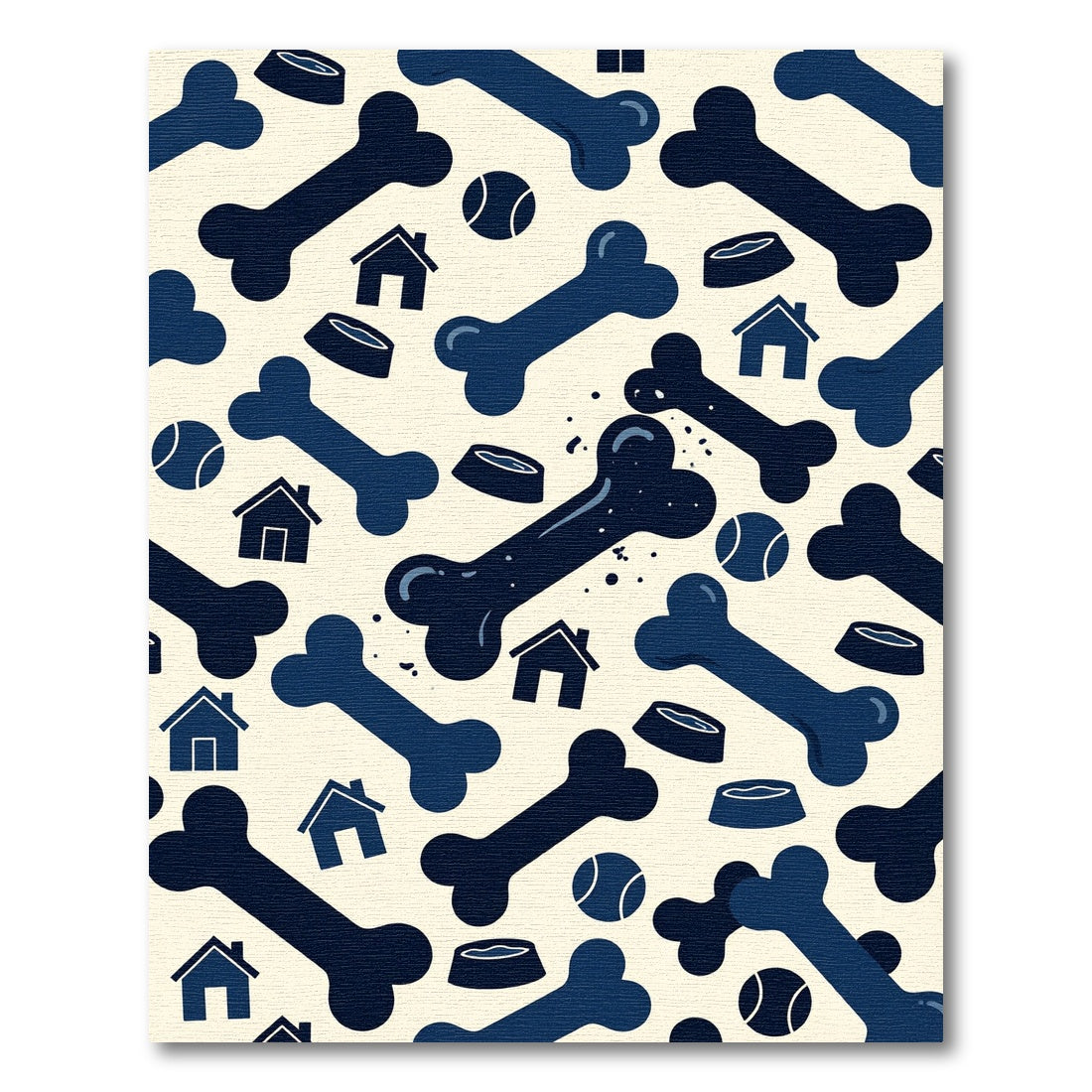 Playful Navy Bone and Dog House Rug