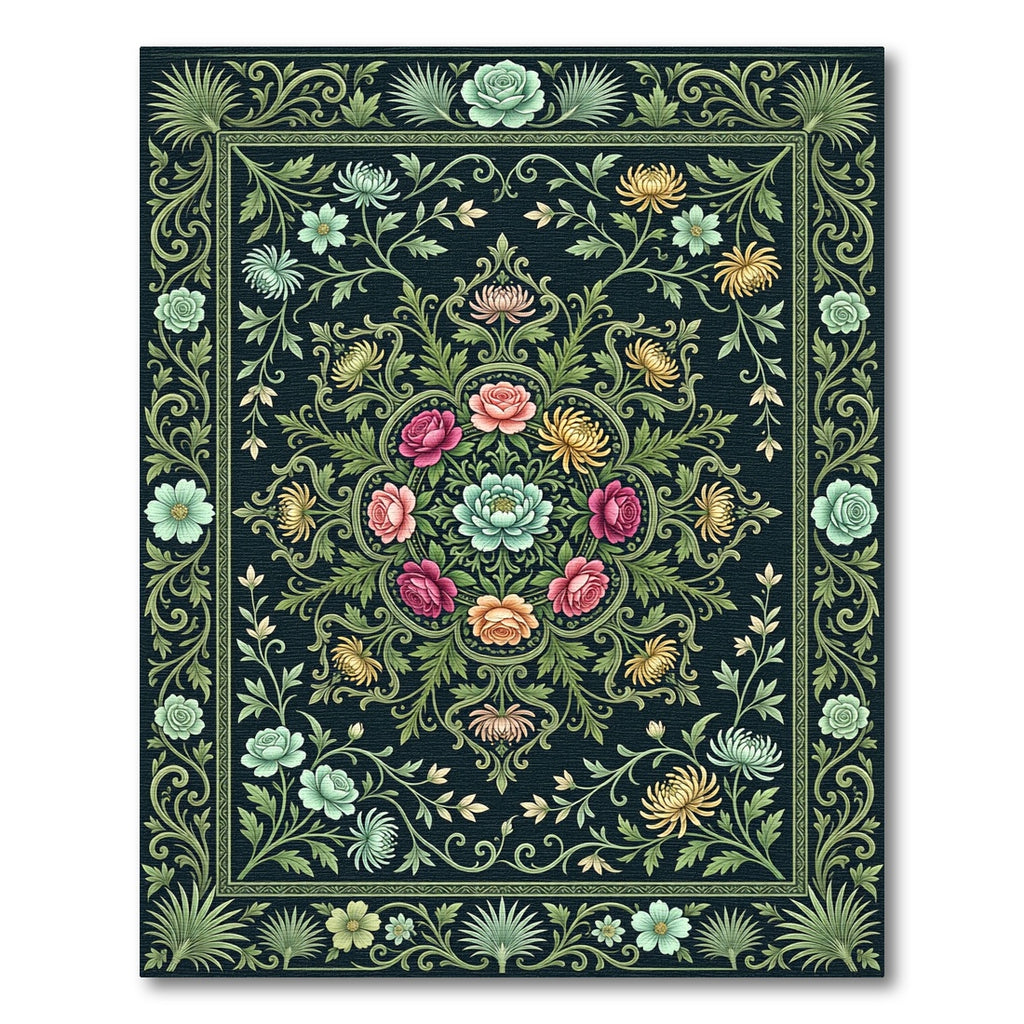 Vintage Botanical Floral Garden Rug