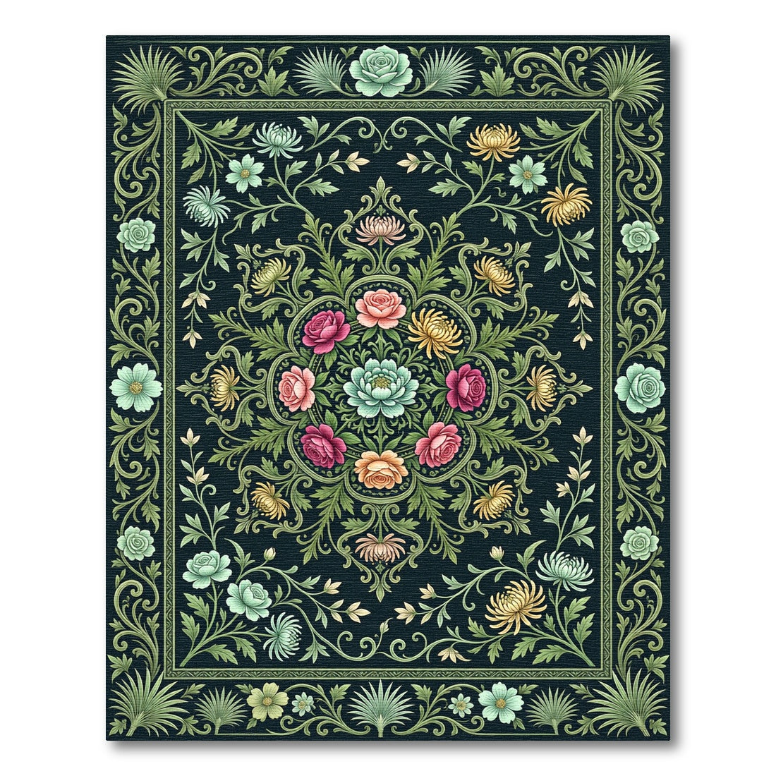 Vintage Botanical Floral Garden Rug