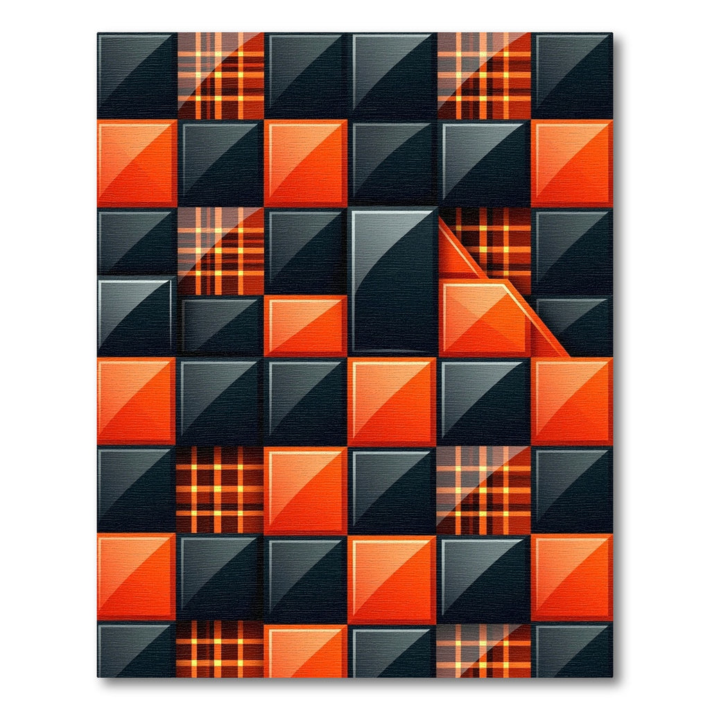 Modern Geometric Plaid and Orange Tile Rug