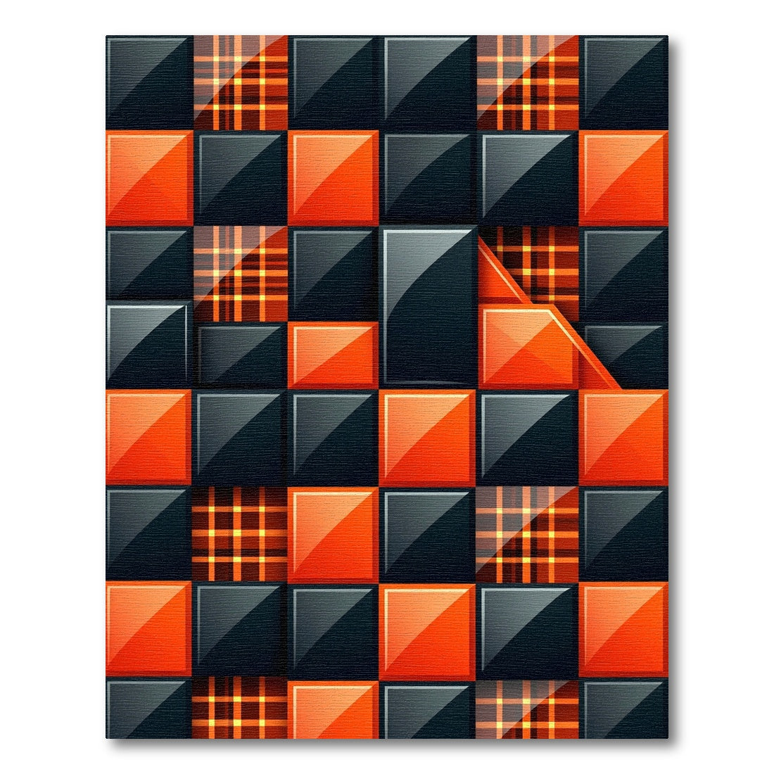 Modern Geometric Plaid and Orange Tile Rug