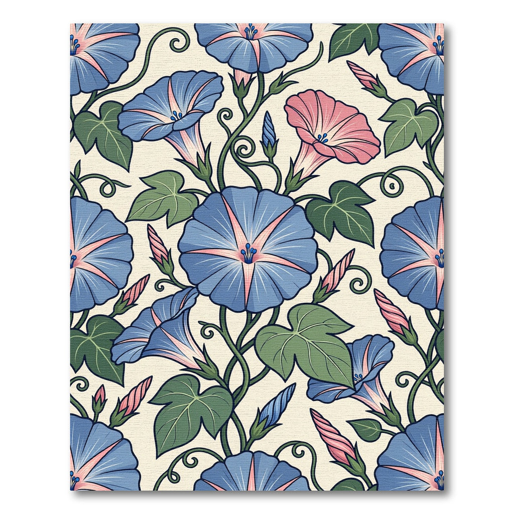 Blue Pink Morning Glory Vine Rug