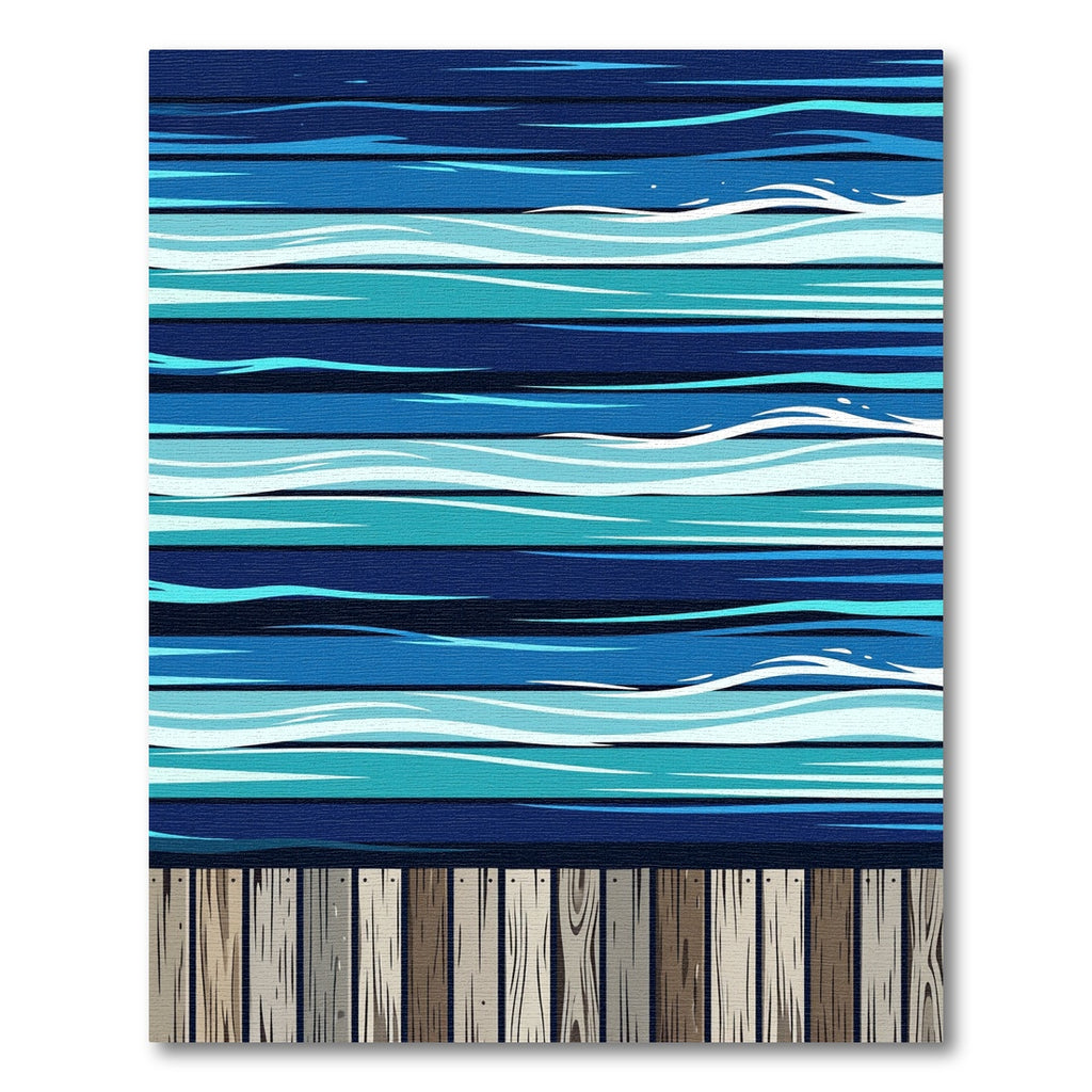 Coastal Blue Wave Plank Floor Art Rug