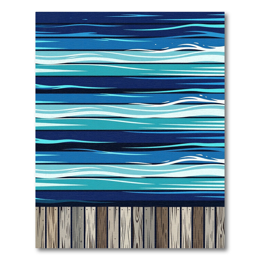 Coastal Blue Wave Plank Floor Art Rug