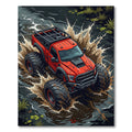 Dynamic Red Offroad Monster Truck Splash Rug