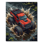 Dynamic Red Offroad Monster Truck Splash Rug