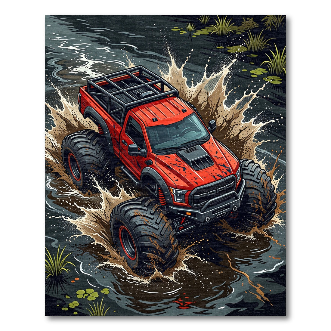 Dynamic Red Offroad Monster Truck Splash Rug