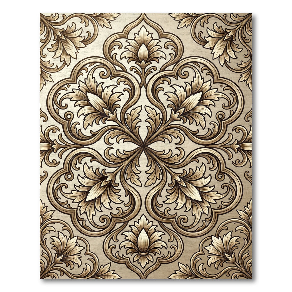 Antique Gold Courtly Floral Scroll Rug
