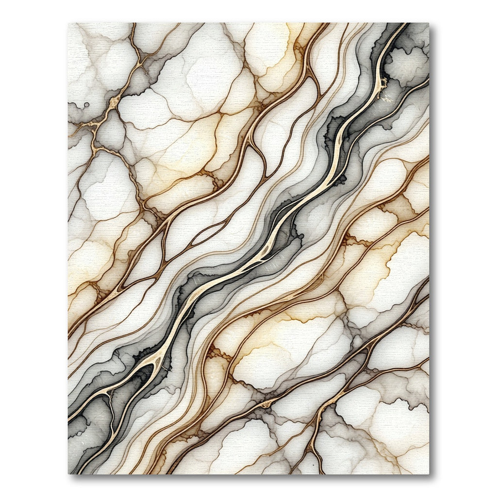 Abstract Gold Veined Marble Swirl Rug