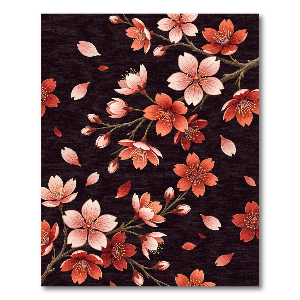 Red Cherry Blossom Petal Arrangement Rug