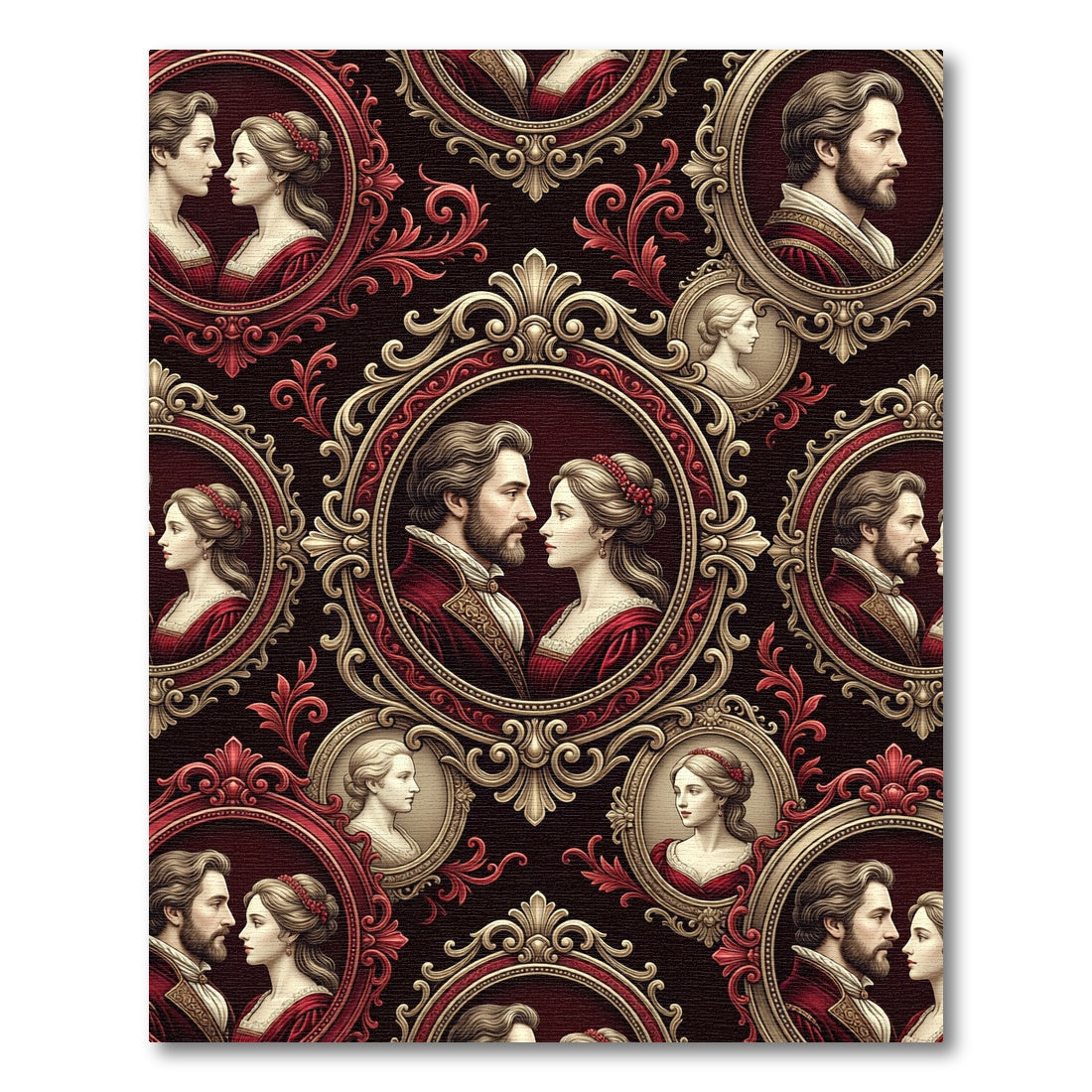 Regal Red Portrait Medallion Brocade Rug