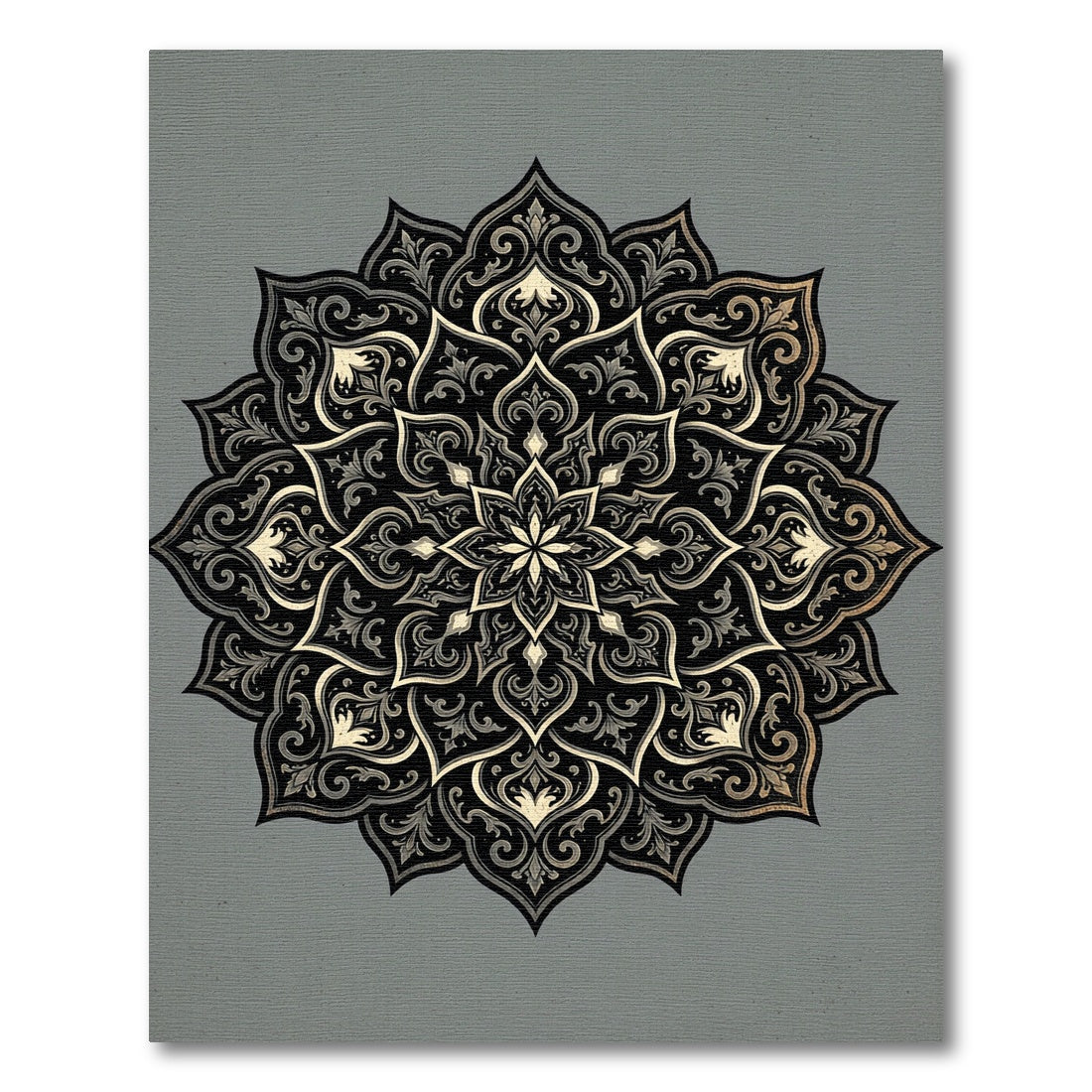 Intricate Black Gold Mandala Flourish Rug