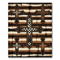 Earthy Brown Striped Gothic Cross Rug