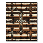 Earthy Brown Striped Gothic Cross Rug