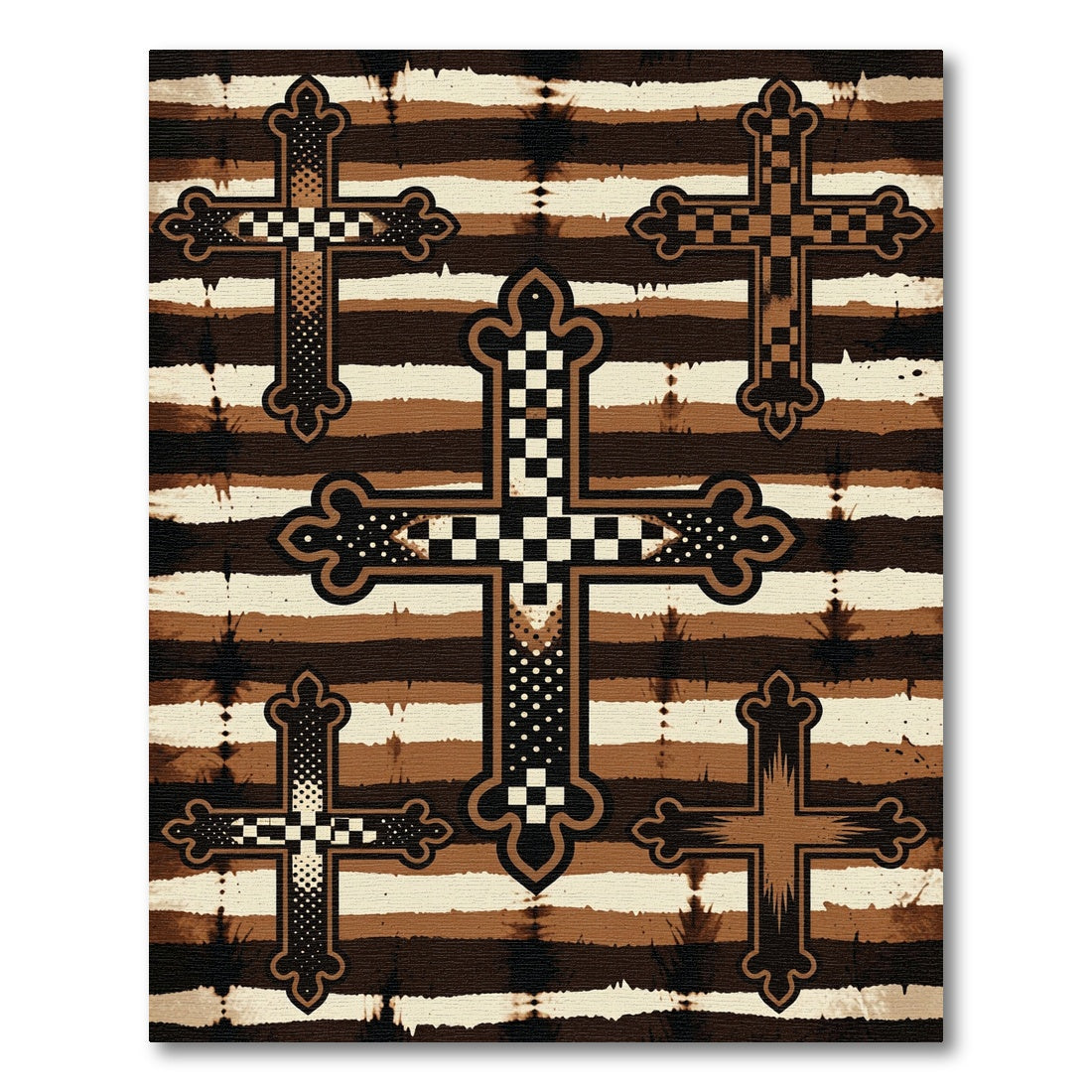 Earthy Brown Striped Gothic Cross Rug