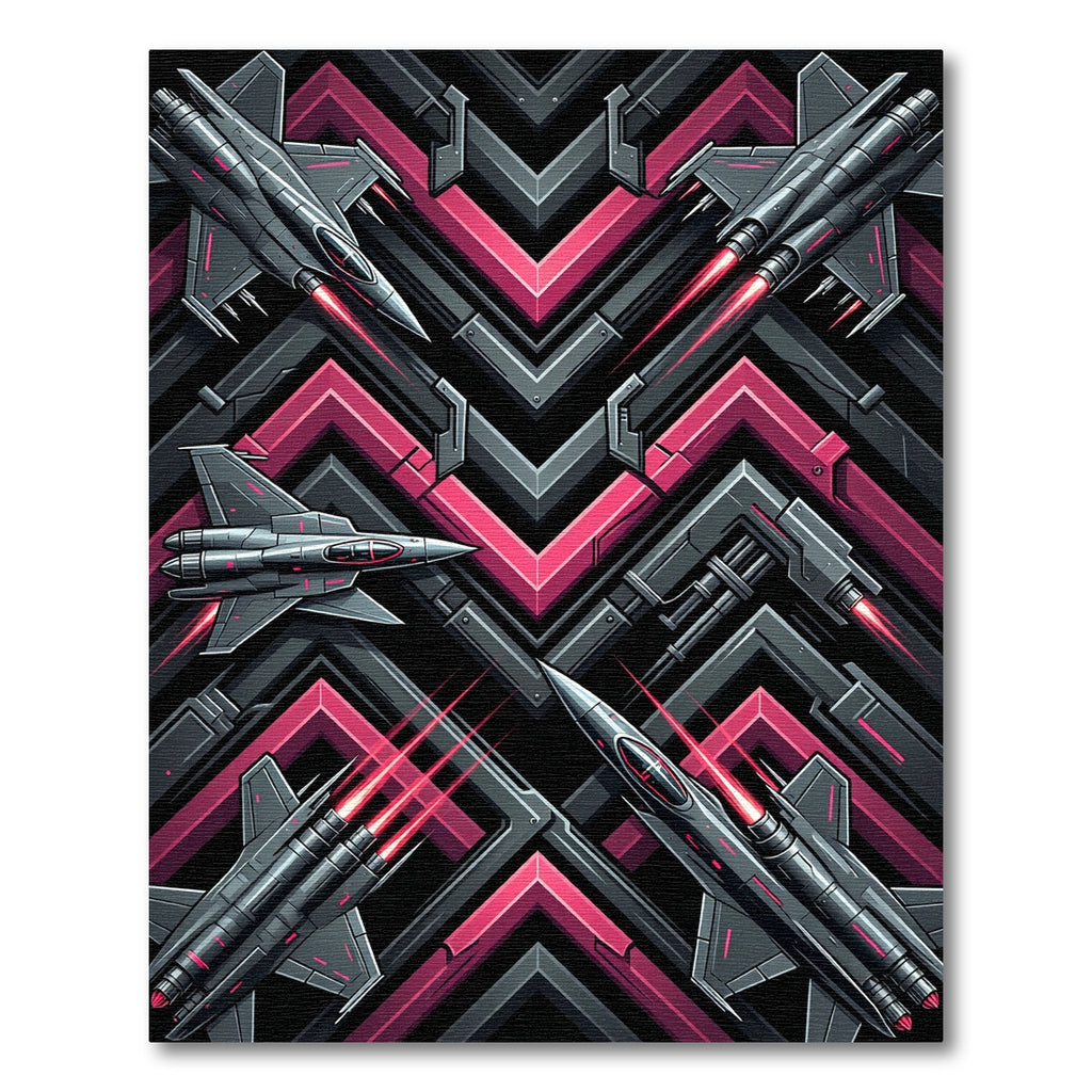 Cyber Jet Fighter Geometric Neon Composition Rug