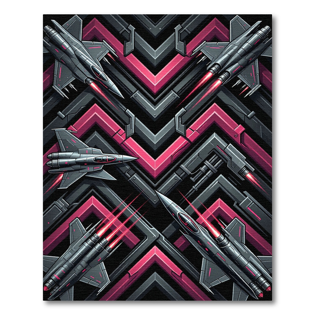 Cyber Jet Fighter Geometric Neon Composition Rug