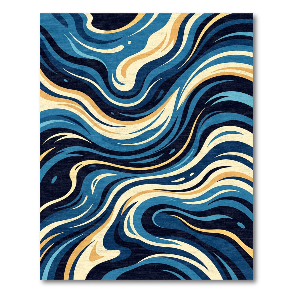 Deep Blue Golden Swirl Abstract Rug