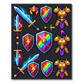 Pixelated Epic Fantasy Knight Icon Collection Rug